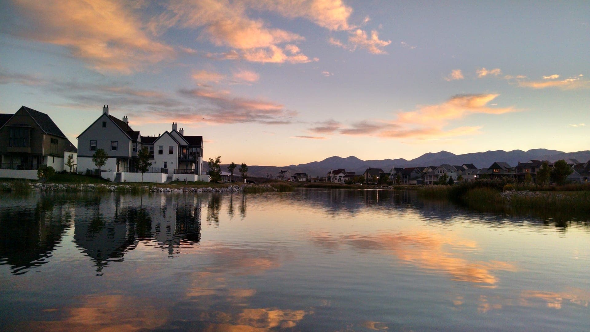 Sunset over Oquirrh Lake in Daybreak, Utah
