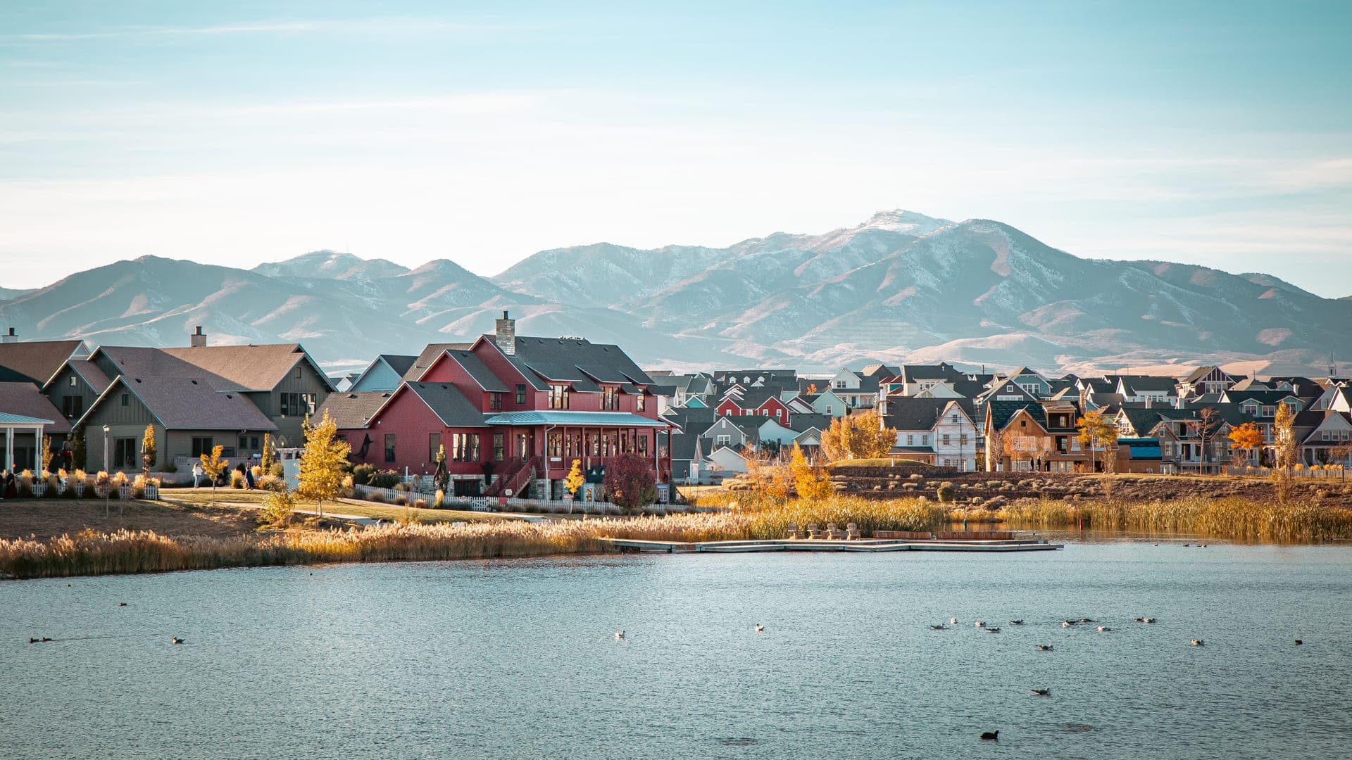 South Jordan neighborhood with the Wasatch Mountains in the distance